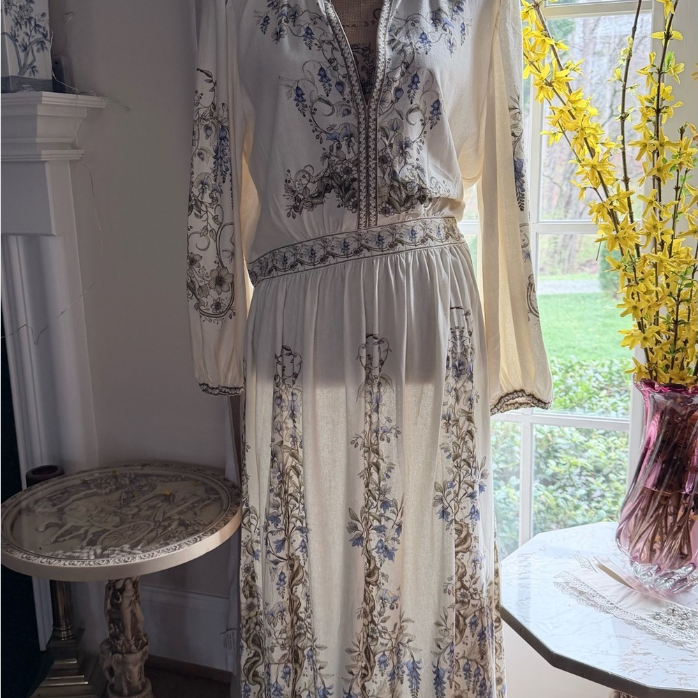 Floral Print Balloon Sleeve Maxi linen Dress long sleeve - Picture 10 of 10